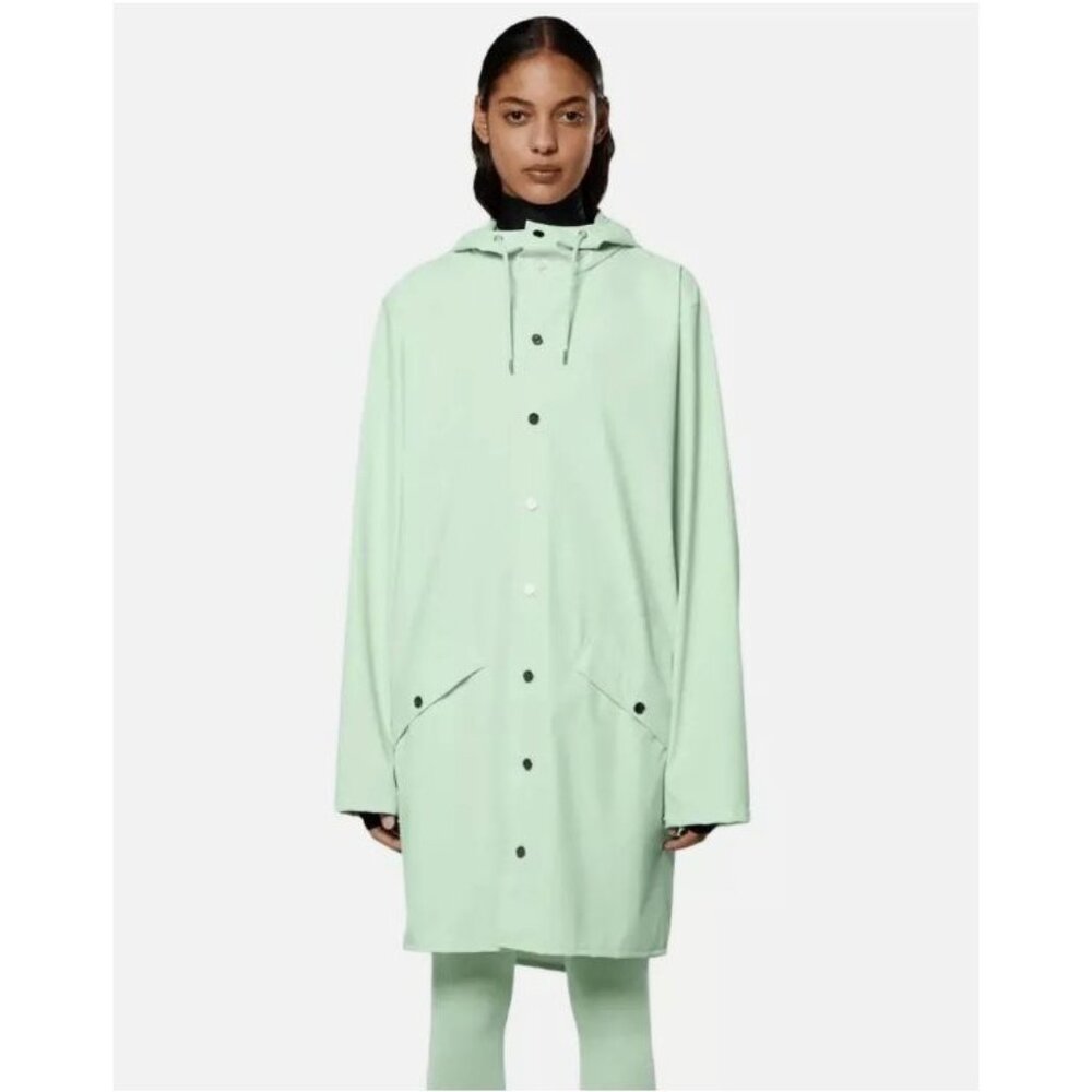 Rains Mineral Mint Long Hooded Raincoat Waterproof Lightweight Denmark Unisex M